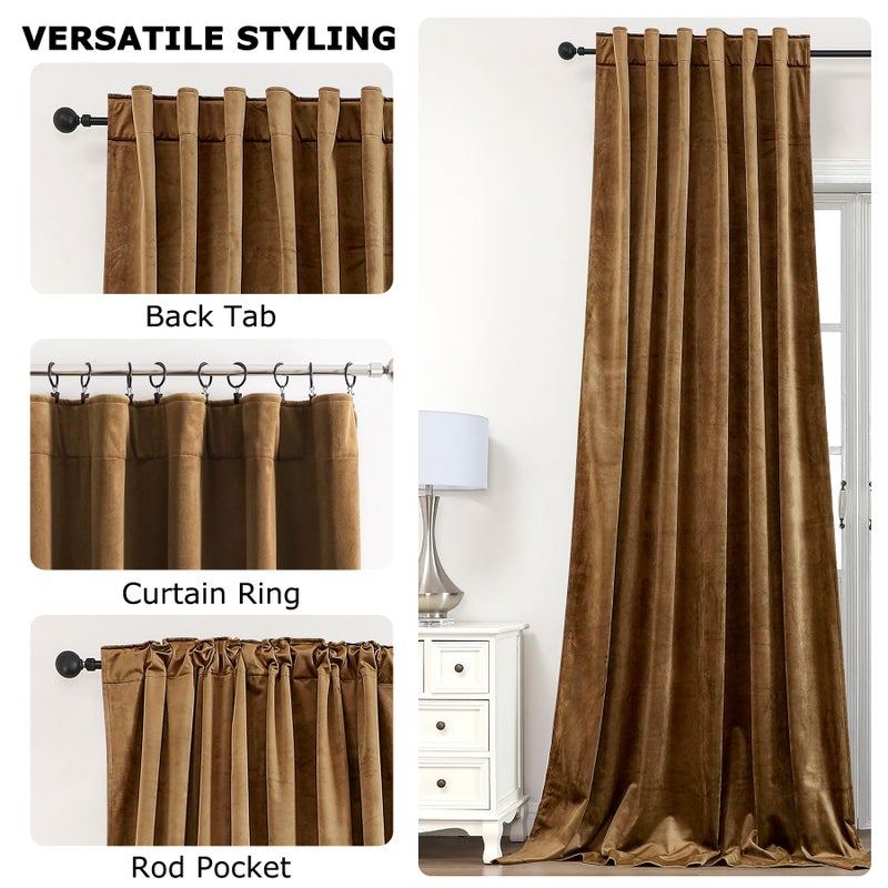 Dchola Gold Brown Velvet Curtains for Bedroom Window with Back Tab, Super Soft Vintage Luxury Heavy Drapes, Room Darkening Thermal Insulated Curtain for Living Room, W52 by L84 inches, 2 Panels - Image 5