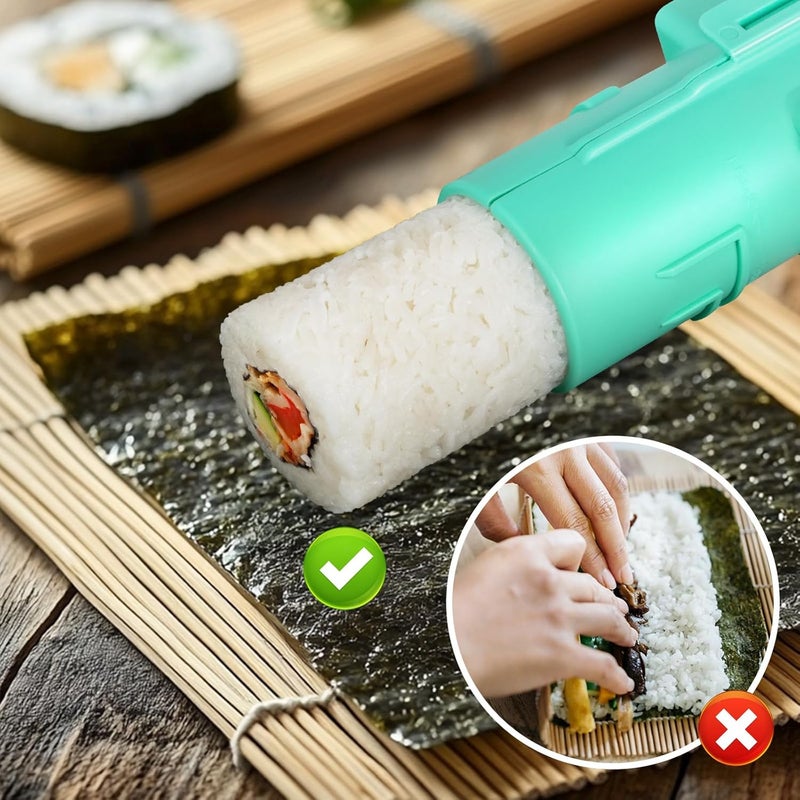 AISHN Sushi Roller 11.8 inches Sushi Bazooka Sushi Maker Chef Tool Rice Roller Durable Rice Maker Machine Mold-for Easy Sushi Cooking Cyan - Image 3
