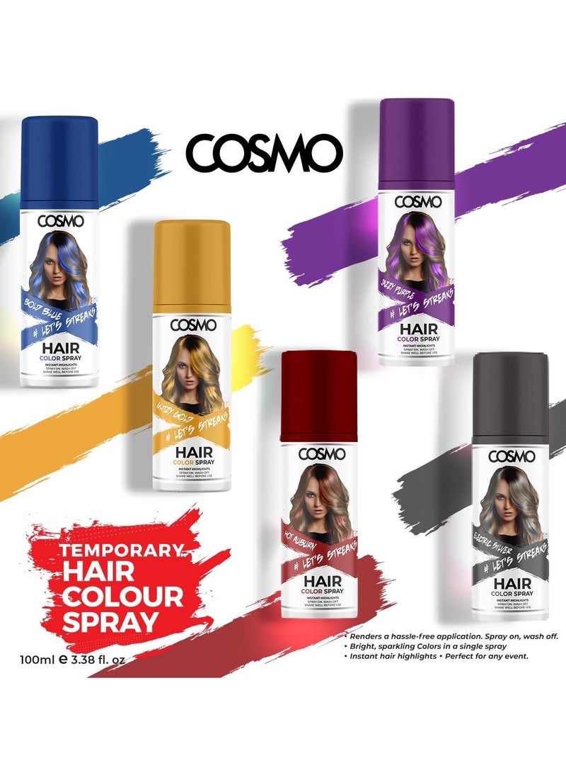 كوزمو Temporary Hair Colour Spray Glitzy Gold For Unisex - 100ml - Image 2