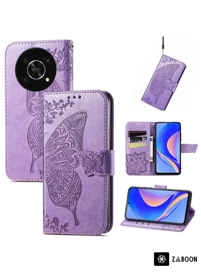 Zaboon Protective Case Cover For Huawei nova Y90 Butterfly Love Flower Embossed Horizontal Flip Leather Case with Bracket / Card Slot / Wallet / Lanyard - Image 1