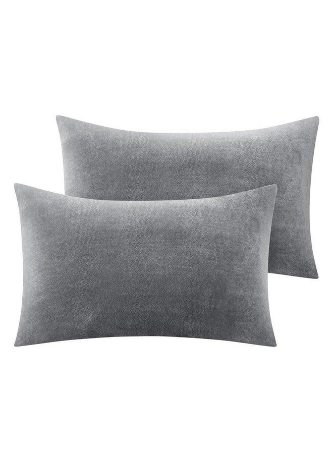 BEDELITE Flannel Pillowcases Standard Set of 2, Super Soft Fleece Pillow Case Cover with Zipper for Bedroom, Sofa, Couch,Luxury Cozy Fuzzy Velvet Pillow Shams for All Seasons(20x26 Inches, Gray) - Image 1