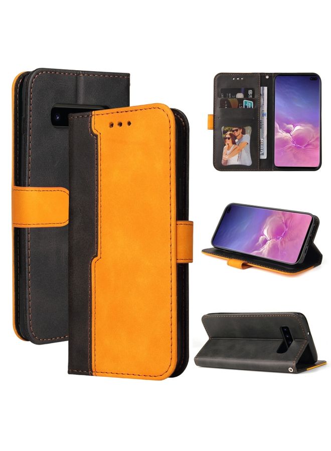 BGM Case Cover For Samsung Galaxy S10+ Business Stitching-Color Horizontal Flip PU Leather Case with Holder & Card Slots & Photo Frame Orange