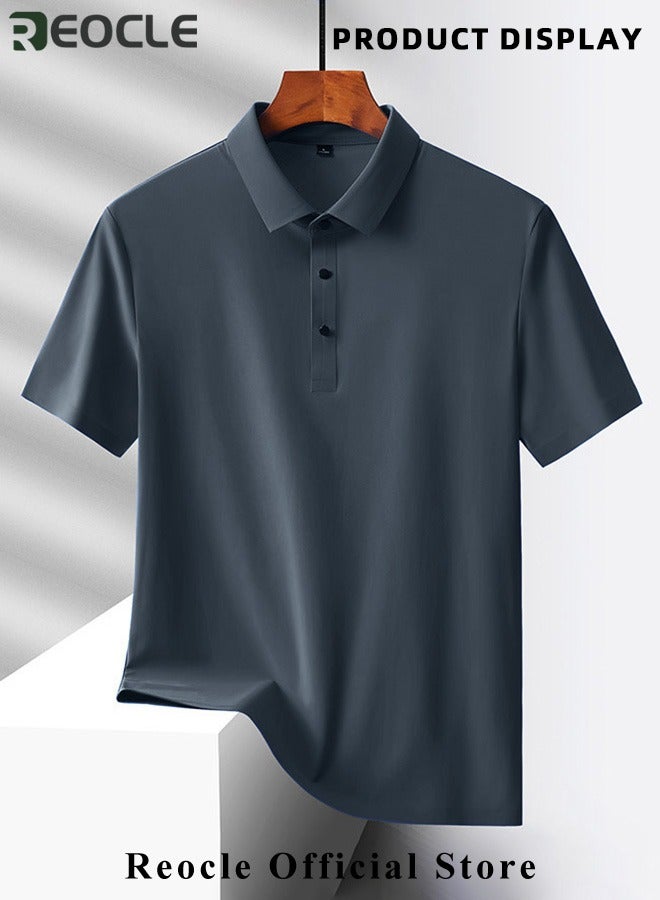 REOCLE Men’s Polo Shirts Short Sleeve Tactical Shirts Performance Athletic Moisture Wicking Golf Shirt Business Casual Ice Silk Lapel Top for Men  - Image 4