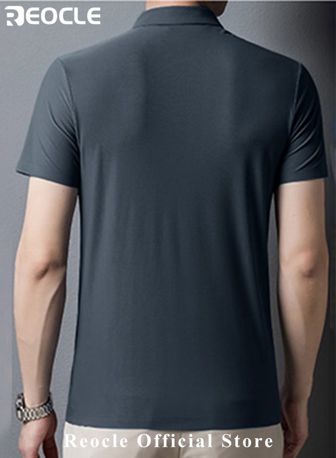REOCLE Men’s Polo Shirts Short Sleeve Tactical Shirts Performance Athletic Moisture Wicking Golf Shirt Business Casual Ice Silk Lapel Top for Men  - Image 2