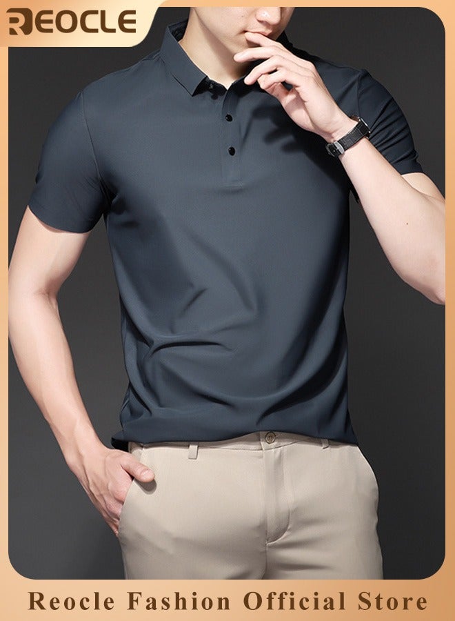 REOCLE Men’s Polo Shirts Short Sleeve Tactical Shirts Performance Athletic Moisture Wicking Golf Shirt Business Casual Ice Silk Lapel Top for Men  - Image 1