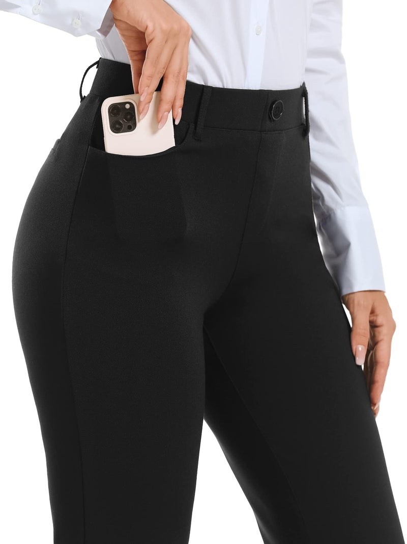 Stelle Women 28"/30"/ 32" Bootcut Dress Pants Business Casual Work Pants with Pockets Pull On Regular Slacks for Office(28" Black, Large) - Image 5