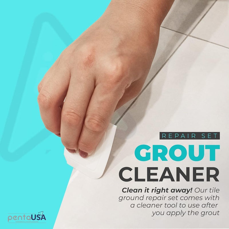 PENTAUSA Tile Grout - Large Grout Filler Repairs Renews Tube, Fast Drying Grout Repair Kit, Odorless Formula - Grout Floater Included - 13.4oz / 380gr (Grey) - Image 5