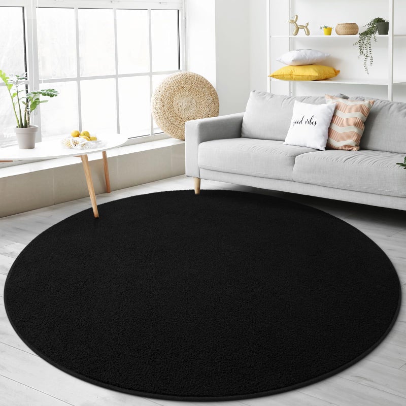Gifeas Ultra Soft Round Area Rugs for Living Room Bedroom, 4x4 Feet Black Thickened Memory Foam Modern Indoor Circle Carpets, Non-Slip Comfy Circular Rug for Boys Girls Nursery Room Home Decor - Image 2