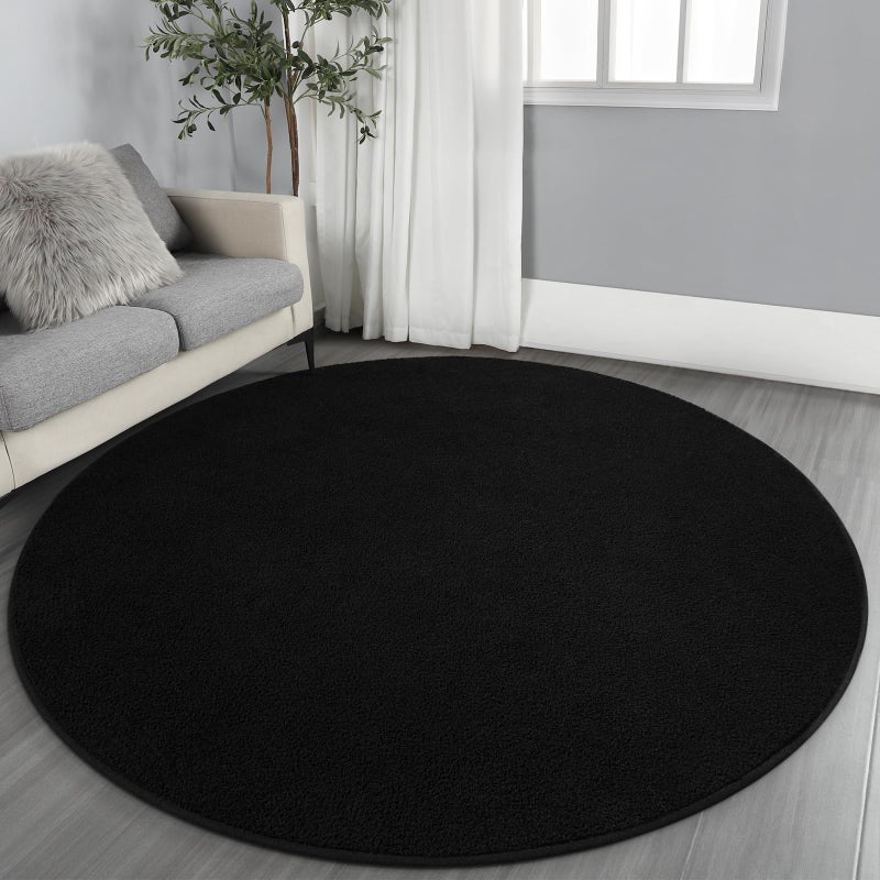 Gifeas Ultra Soft Round Area Rugs for Living Room Bedroom, 4x4 Feet Black Thickened Memory Foam Modern Indoor Circle Carpets, Non-Slip Comfy Circular Rug for Boys Girls Nursery Room Home Decor - Image 1