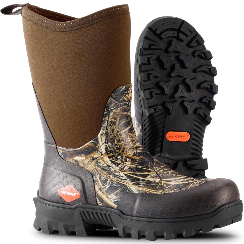 Showave Men's Mid Calf Rubber Work Boots Waterproof Rain Boot Insulated Mud Boots with Comfortable Sports Soles(Camo,Size 13) - Image 1