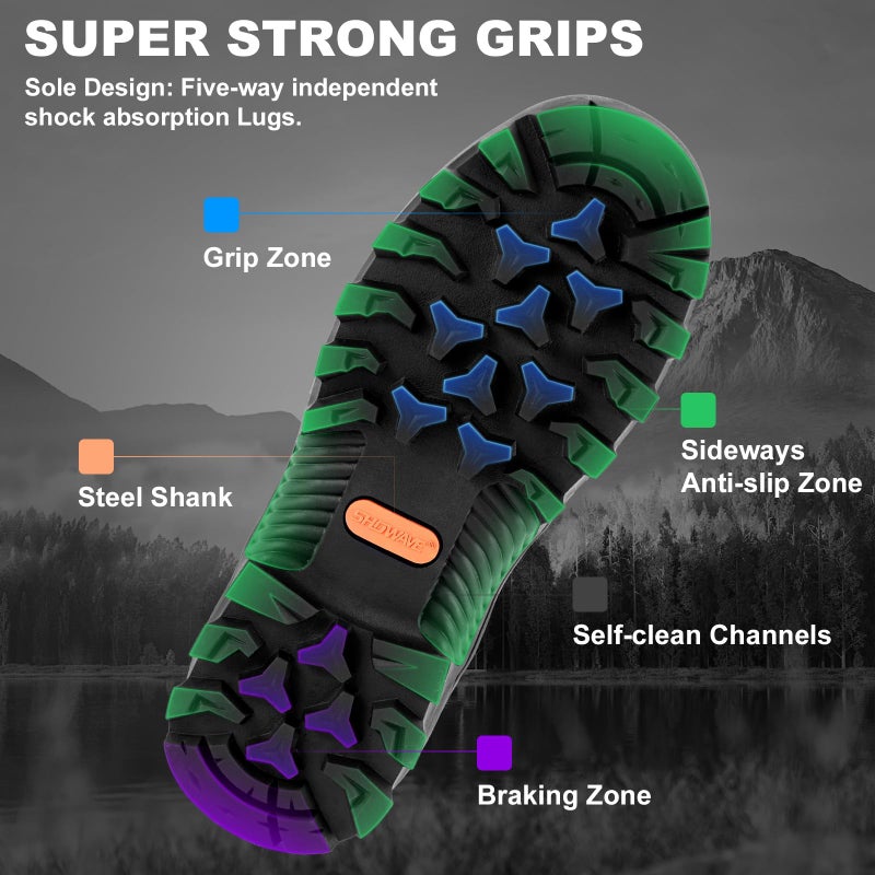 Showave Men's Mid Calf Rubber Work Boots Waterproof Rain Boot Insulated Mud Boots with Comfortable Sports Soles(Camo,Size 13) - Image 5