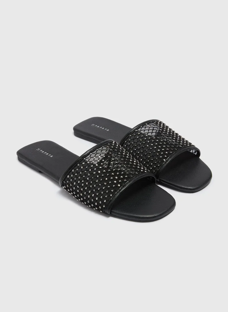 Matalan Black Diamante Mule Sliders