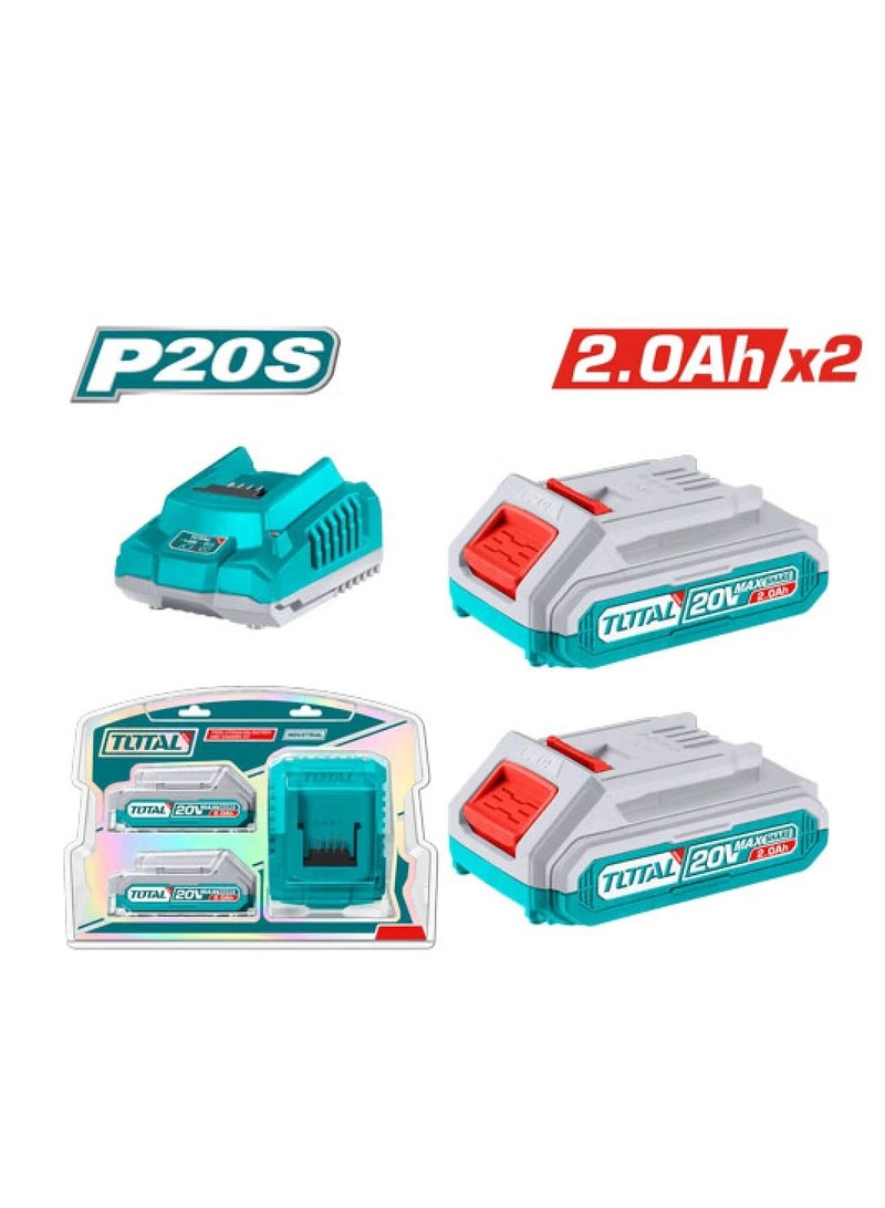 TOTAL Set of 2 batteries, 20V, 2MP, and charger - TFBCPK1222 - Total - Image 2