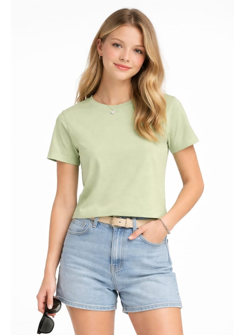 Don't Call Me Jennyfer T-Shirt - Solid Short-Sleeve Crop Light Green - Image 1