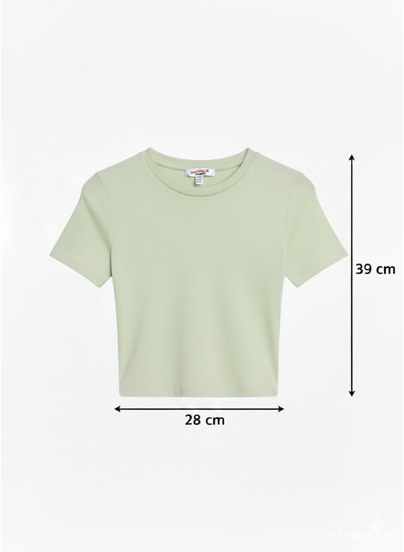 Don't Call Me Jennyfer T-Shirt - Solid Short-Sleeve Crop Light Green - Image 4