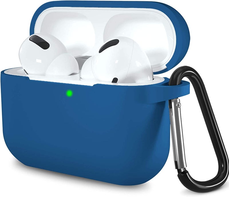 Lerobo Compatible with AirPods Pro Case 2019,Shock-Proof Silicone Skin Full Protective Cover for Airpods Pro 2,Supports Wireless Charging with Durable Carabiner Front LED Visible,Blue - Image 1