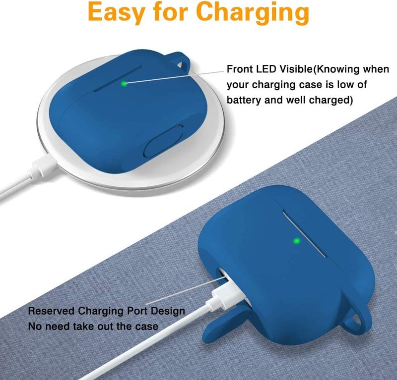 Lerobo Compatible with AirPods Pro Case 2019,Shock-Proof Silicone Skin Full Protective Cover for Airpods Pro 2,Supports Wireless Charging with Durable Carabiner Front LED Visible,Blue - Image 2