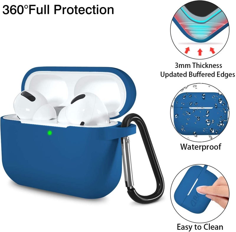 Lerobo Compatible with AirPods Pro Case 2019,Shock-Proof Silicone Skin Full Protective Cover for Airpods Pro 2,Supports Wireless Charging with Durable Carabiner Front LED Visible,Blue - Image 4