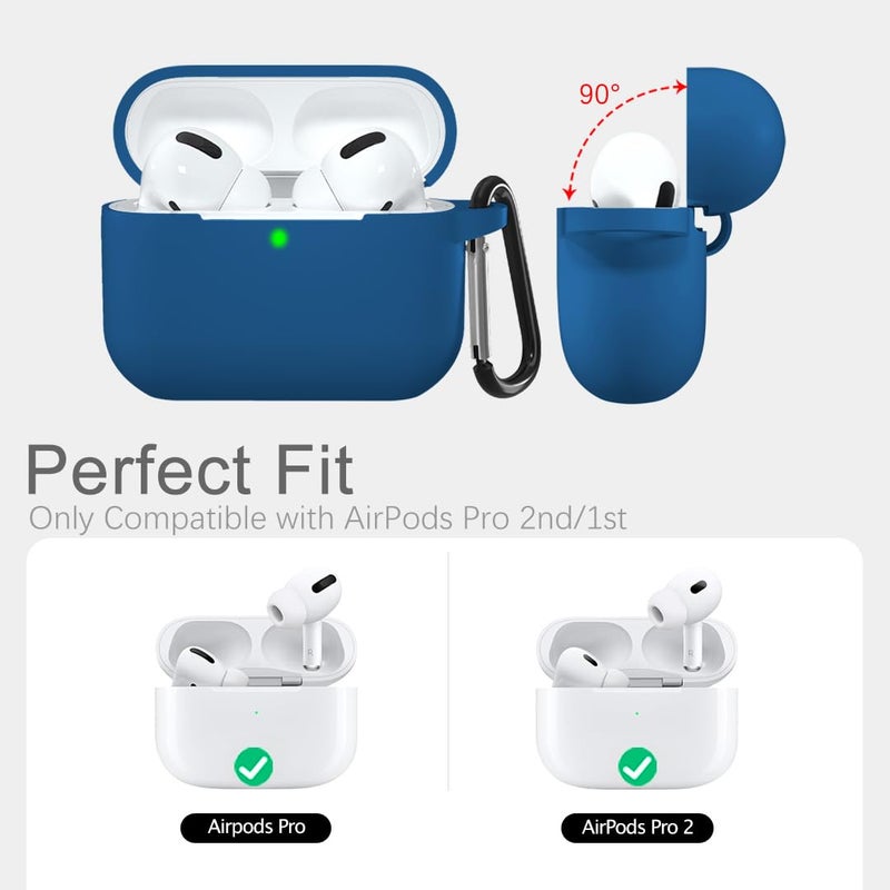 Lerobo Compatible with AirPods Pro Case 2019,Shock-Proof Silicone Skin Full Protective Cover for Airpods Pro 2,Supports Wireless Charging with Durable Carabiner Front LED Visible,Blue - Image 3