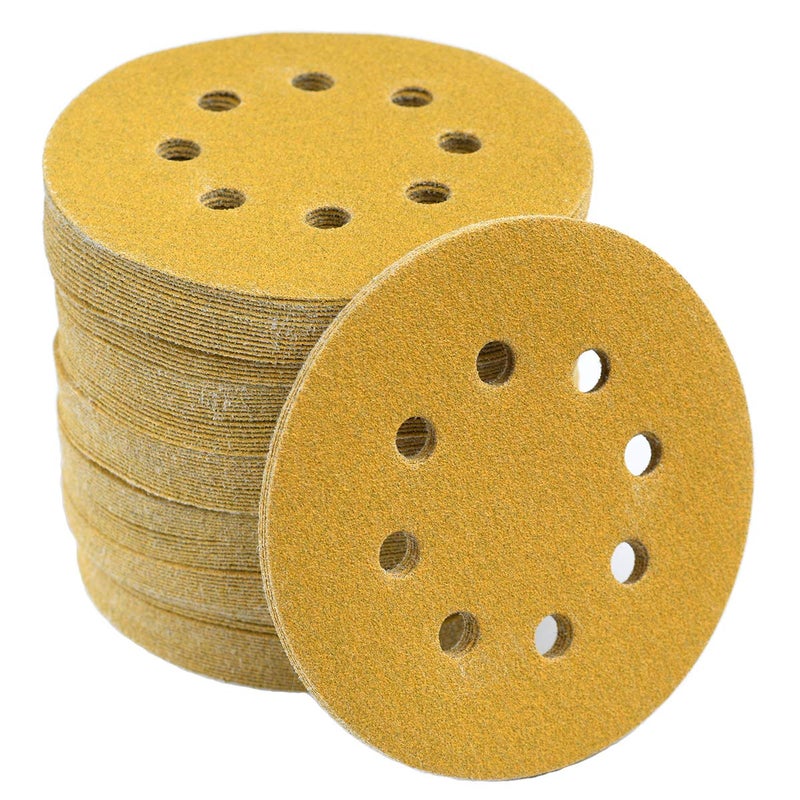 Aiyard 5Inch 8Hole Hook and Loop Sanding Discs 100Grit Random Orbit Sandpaper 100Pack