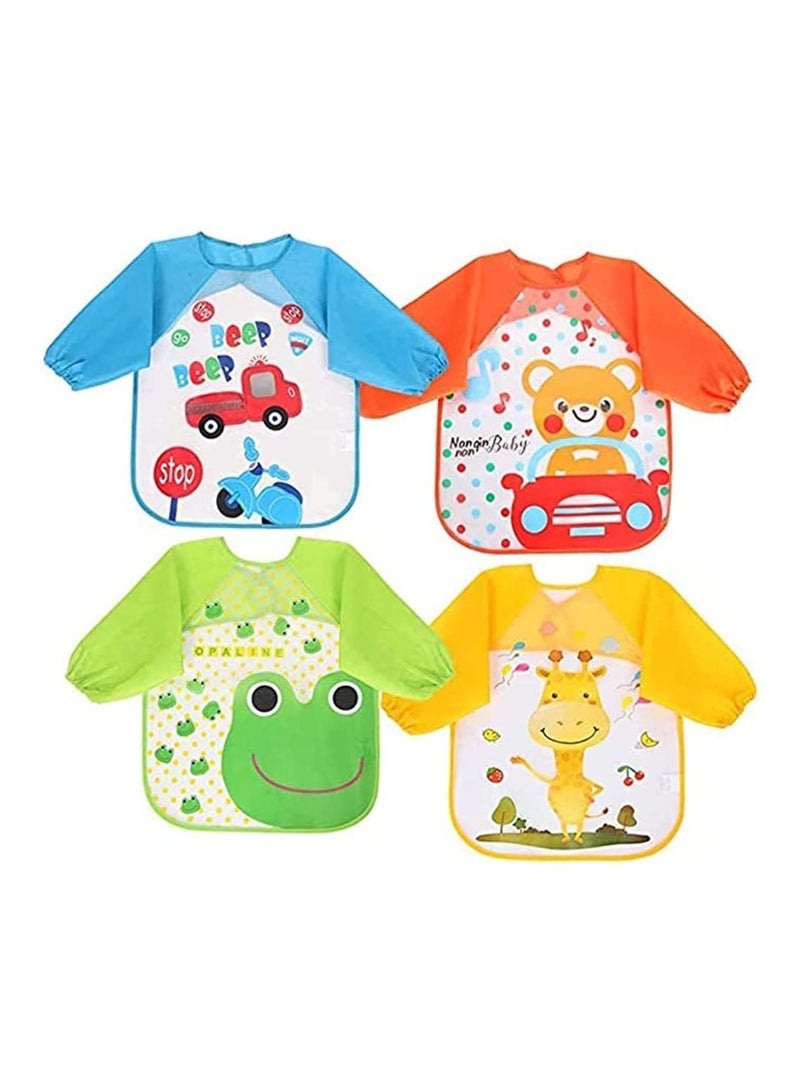 Long Sleeve Baby Bibs for 6-36 Months Unisex Waterproof Feeding Bibs for Infant Child Toddler, Wipeable Stain, Washable, Lightweight, Stain and Odor Resistant, 4 Pack - Image 1