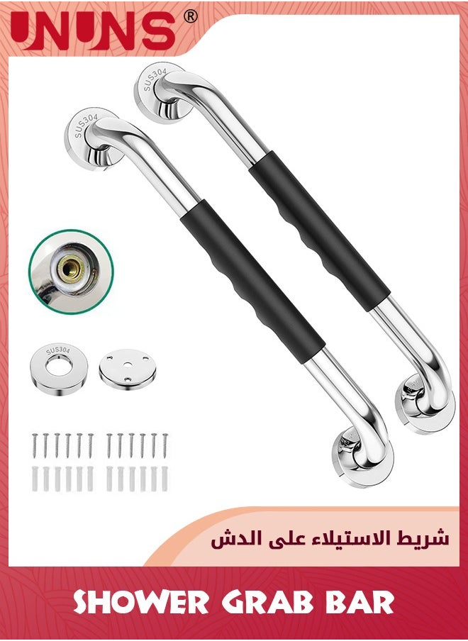 UNUNS 2 Pack Grab Bars For Bathroom, 16 Inch(40cm) Shower Grab Bar 16inch Stainless Steel Anti Slip Bathroom Handicap Grab Bars,Applicable To Bathroom Shower,Silver  - Image 1