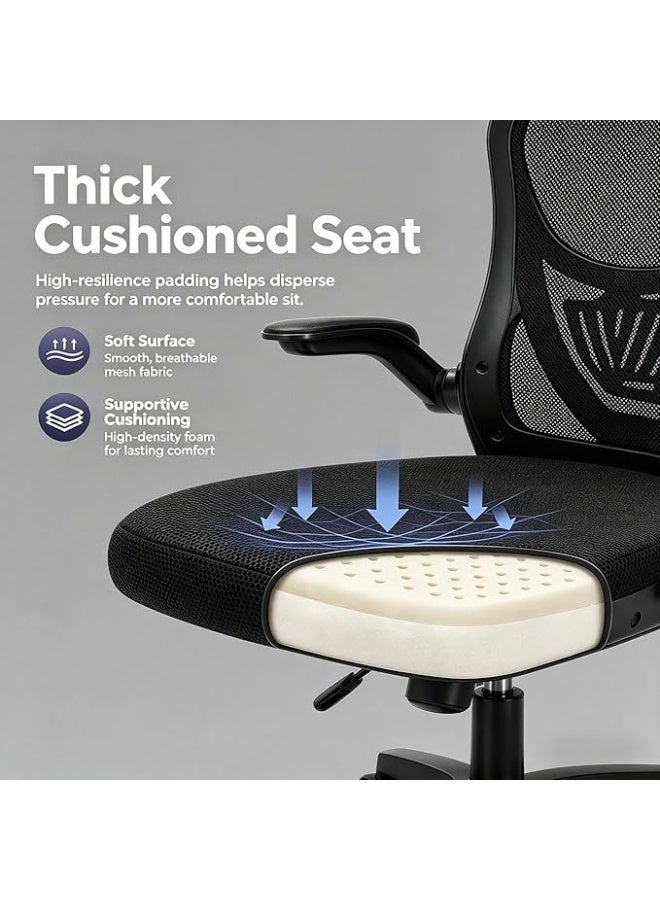 Ergonomic gaming and office chair with a high back and breathable mesh, adjustable headrest and lumbar support, foldable armrests, adjustable height, swivel chair, black - Image 3