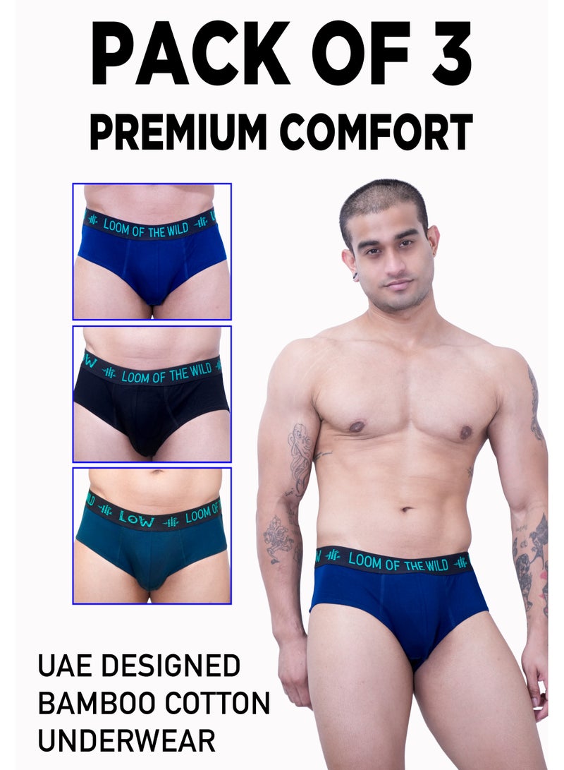 Loom of the wild 3 Pack Men’s Premium Organic Bamboo Cotton Briefs – Dark Collection (Black, Caribbean Sea & Green) | Ultra-Soft Bamboo Cotton Underwear for Men | Antibacterial, Anti-Odour, Breathable & Moisture-Wicking | No Ride-Up, Gentle Stretch | Designed in UAE for the Hot & Humid Gulf Climate | Everyday Comfort for Work, Gym & Travel - Image 1