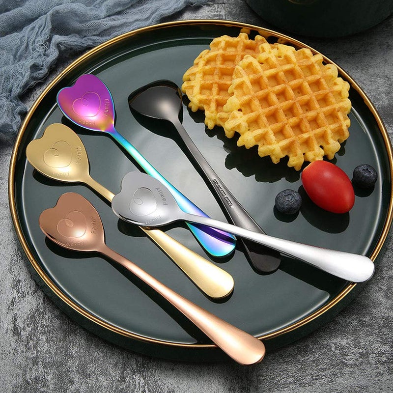 JYYHSF 7 Stainless Steel Spoons - Heart & Love Shaped, Coffee & Dessert Spoons, Multicolor Gift Set - Image 4