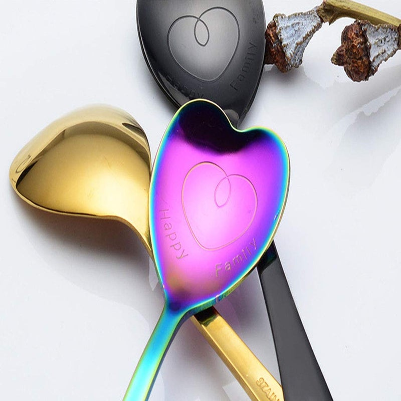 JYYHSF 7 Stainless Steel Spoons - Heart & Love Shaped, Coffee & Dessert Spoons, Multicolor Gift Set - Image 5