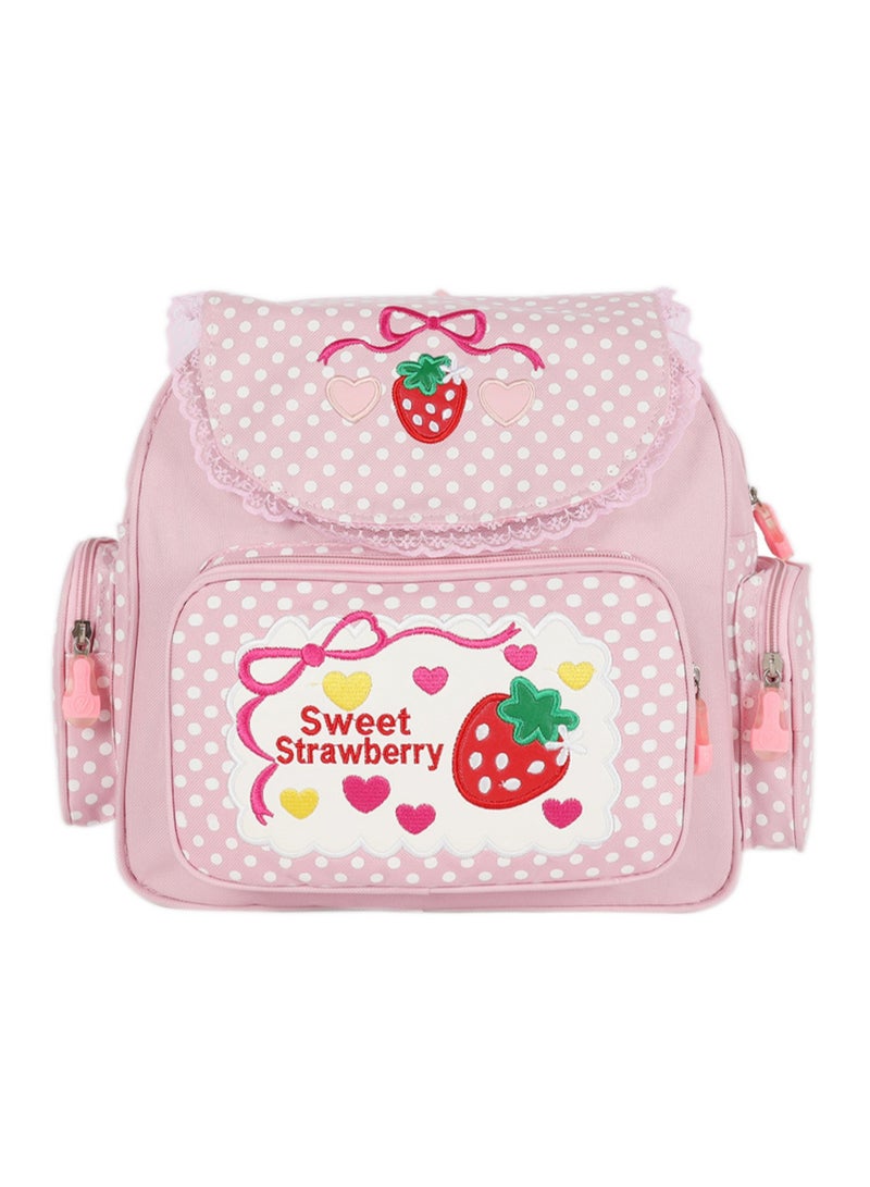 NOVOLAN Girls' School Backpack Student Schoolbag, Strawberry Embroidery Pattern, Waterproof Fabric, Adjustable Shoulder Straps, Multiple Compartments, Comfortable and Breathable 30x37x13cm - Image 1