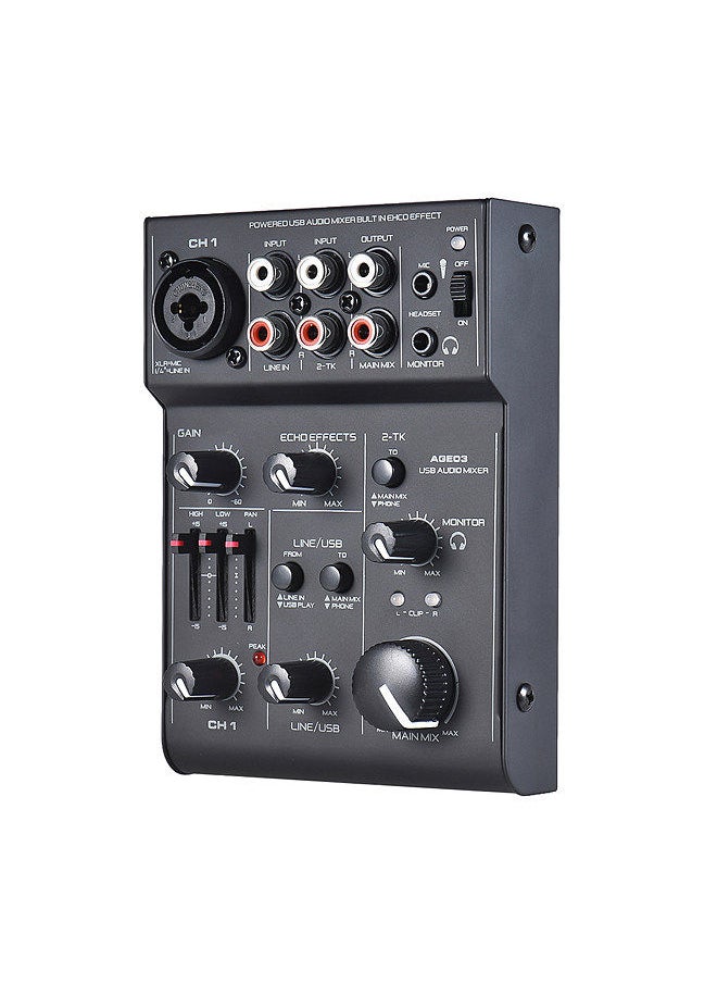 AGE03 5-Channel Mini Mic-Line Mixing Console Mixer with USB Audio Interface Built-in Echo Effect USB Powered for Recording DJ Network Live Broadcast Karaoke