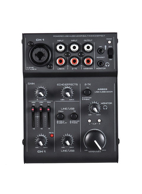AGE03 5-Channel Mini Mic-Line Mixing Console Mixer with USB Audio Interface Built-in Echo Effect USB Powered for Recording DJ Network Live Broadcast Karaoke