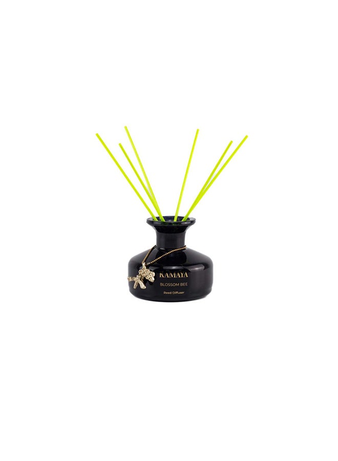 KAMAYA 150 ml Reed diffuser in black jar, with a handmade metal decorative pendant | Long lasting fragrance, Honeysuckle fragrance with two sets of reeds | in bright decorative gift box for occasions - Image 2