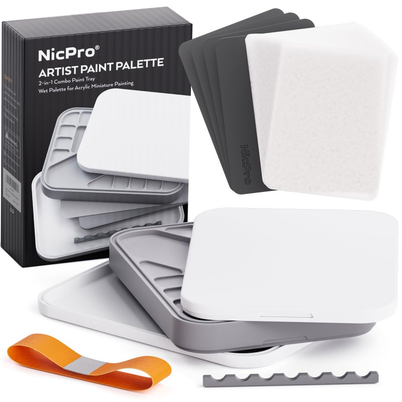 Nicpro Stay Wet Palette for Painting Miniature, Acrylic Paint Palette Tray with Lid, 100PCS Wet Pallet Paper, 4PCS Sponge, Brush Holder Paint Mixing Saver Palette for Miniature Model Paint - Image 1