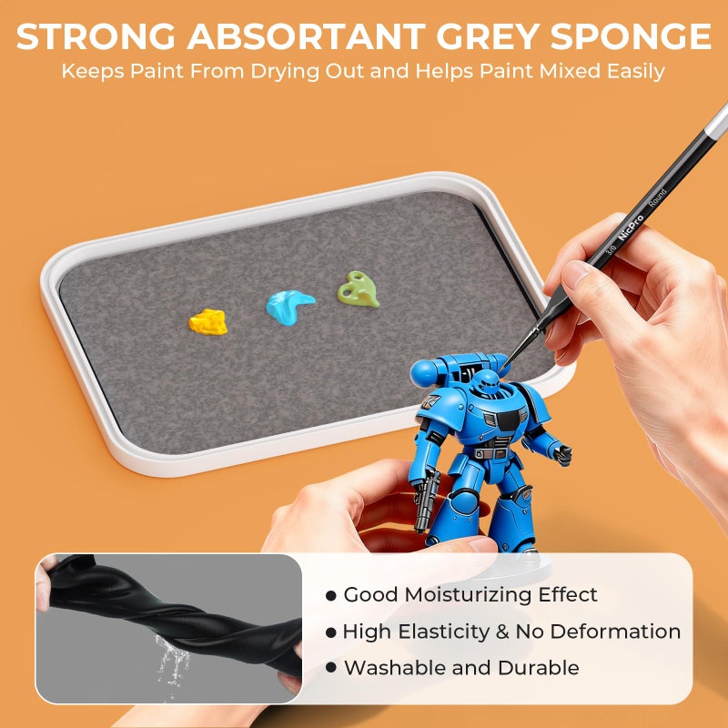 Nicpro Stay Wet Palette for Painting Miniature, Acrylic Paint Palette Tray with Lid, 100PCS Wet Pallet Paper, 4PCS Sponge, Brush Holder Paint Mixing Saver Palette for Miniature Model Paint - Image 4