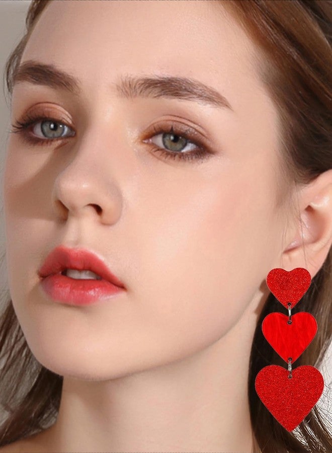 JSLOVFLO Heart Earrings Dangle Earrings Acrylic Cute Heart Shaped Earrings for Women Valentine's Day, Large, Acrylic, No Gemstone - Image 2
