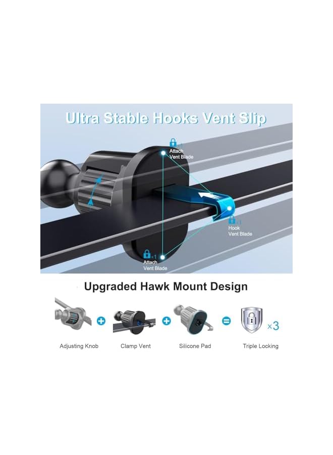 S-TOP Car Phone Holder Car Mount - Upgraded 3-in-1 Dashboard/Air Vent/Windscreen, One-button Release, Metal Hook Mobile Holder, Fit for iPhone 17/16/15/14, Samsung S25/24/23, 12.7-11.5" Accessories - Image 4