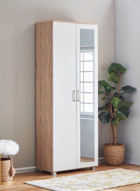 Capri Moonlight 33-Pair Tall Shoe Cabinet with Mirror | 11 Shelves | With 2 Doors | Engineered Wood And Foil Veneer | 73 x 189 x 37 cm