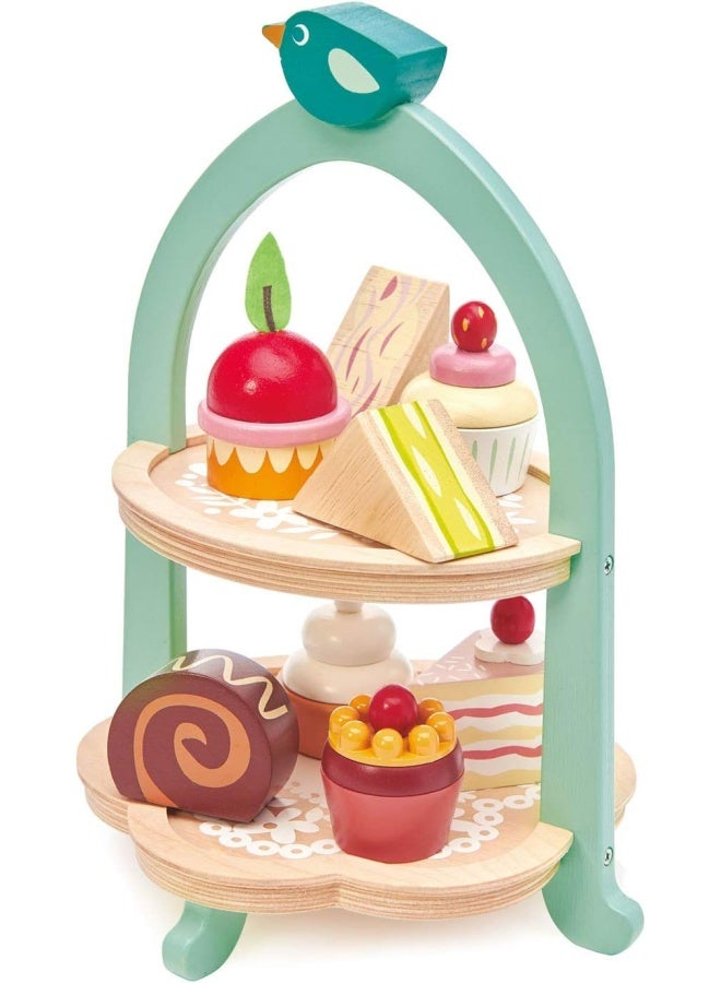 Tender Leaf Toys - Mini Chef Birdie Afternoon Tea Stand â€“ Realistic English Sandwich, Cake and Pastry Tower for Pretend Play High-Tea Party - Social, Creative, and Imaginative Role Play - Age 3+ - Image 1