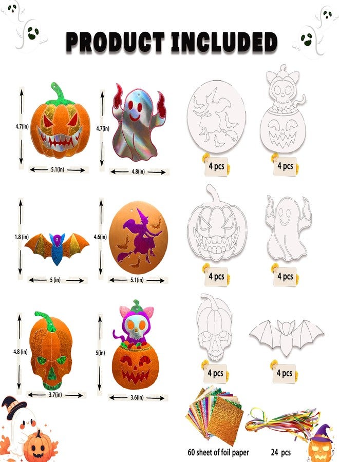 ام ال او ال ام مجموعة من ٢٤ قطعة من ورق القصدير الممتع لفنون الهالوين من MLOLM، أدوات فنية لرسم اليقطين باستخدام ورق القصدير، مع جمجمة خفاش اليقطين، وقط شبح | مشروع فني إبداعي للهالوين بدون فوضى، اصنعها بنفسك - Image 2