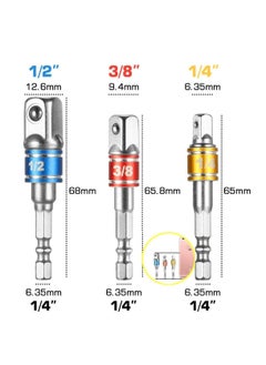 Y&D Impact Grade Socket Adapter/Extension Set Turns Power Drill Into High Speed Nut Driver,1/4-Inch Hex Shank to Drive for Adapters Use with Chucks, Sizes 1/4" 3/8" 1/2", Cr-V, 3-Piece  - Image 3