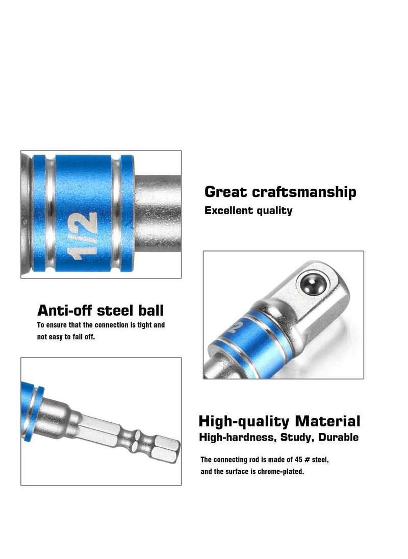 Y&D - Impact Grade Socket Adapter/Extension Set Turns Power Drill Into High Speed Nut Driver,1/4-Inch Hex Shank to Drive for Adapters Use with Chucks, Sizes 1/4" 3/8" 1/2", Cr-V, 3-Piece - Image 1