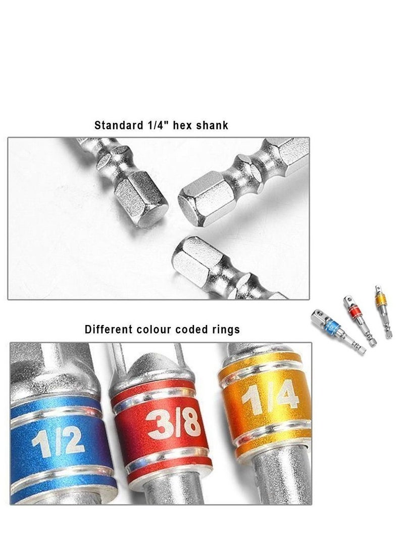Y&D - Impact Grade Socket Adapter/Extension Set Turns Power Drill Into High Speed Nut Driver,1/4-Inch Hex Shank to Drive for Adapters Use with Chucks, Sizes 1/4" 3/8" 1/2", Cr-V, 3-Piece - Image 1