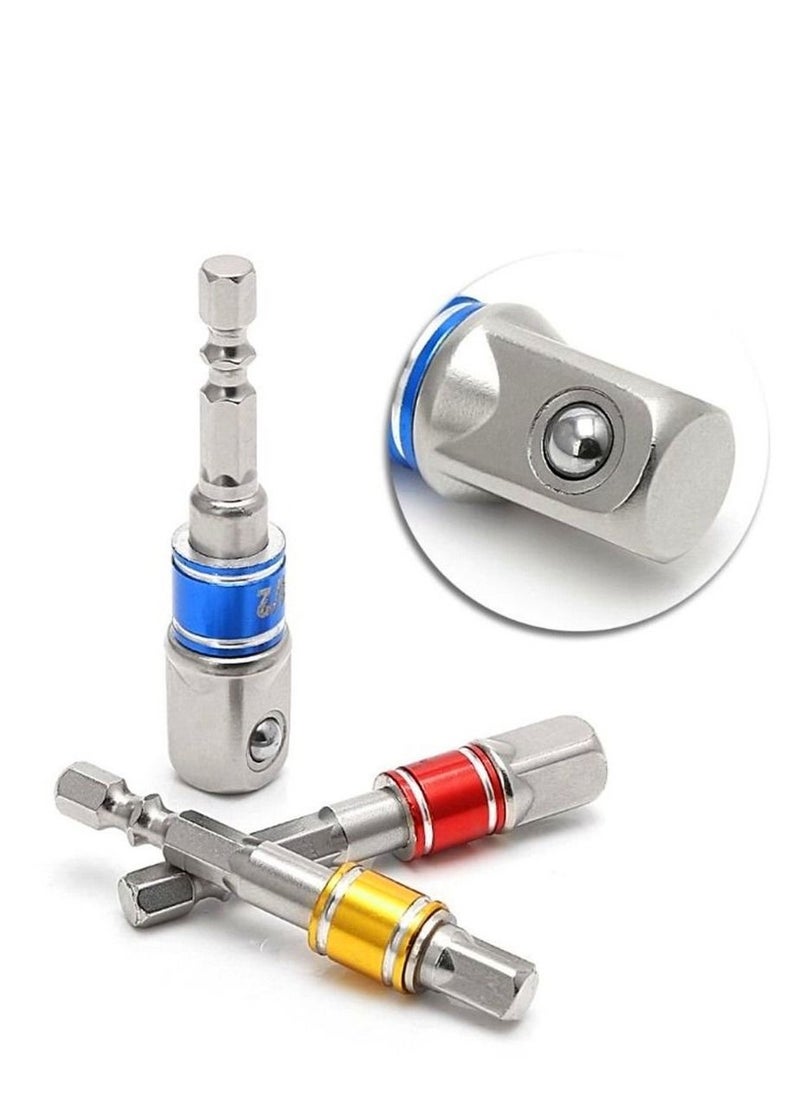 Y&D - Impact Grade Socket Adapter/Extension Set Turns Power Drill Into High Speed Nut Driver,1/4-Inch Hex Shank to Drive for Adapters Use with Chucks, Sizes 1/4" 3/8" 1/2", Cr-V, 3-Piece - Image 1