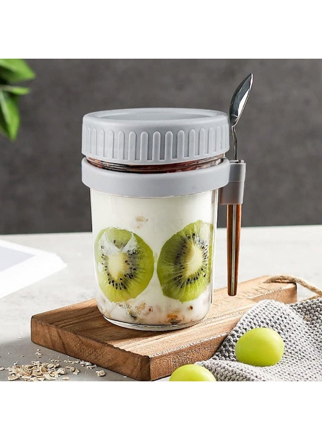 Bukela Portable Overnight Oatmeal Cup / Yogurt Cup / Breakfast Cup – White Cup + Spoon (2 sets) + Grey Cup + Spoon (2 sets) - Image 2