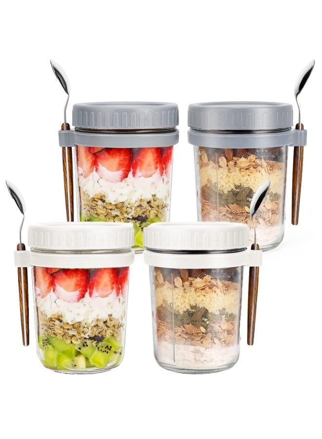 Bukela Portable Overnight Oatmeal Cup / Yogurt Cup / Breakfast Cup – White Cup + Spoon (2 sets) + Grey Cup + Spoon (2 sets) - Image 1