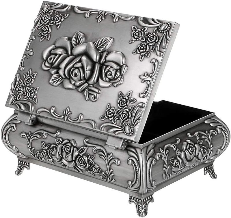 Hipiwe Vintage Metal Jewelry Box Small Trinket Jewelry Storage box For Rings Earrings Necklace Treasure Chest Organizer Antique jewelry Keepsake gift Box Case for Women (Large) - Image 1