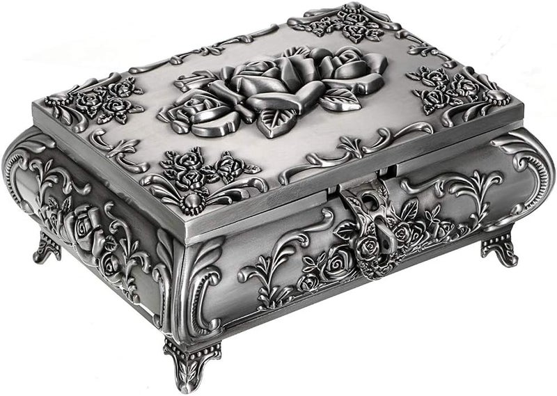Hipiwe Vintage Metal Jewelry Box Small Trinket Jewelry Storage box For Rings Earrings Necklace Treasure Chest Organizer Antique jewelry Keepsake gift Box Case for Women (Large) - Image 3