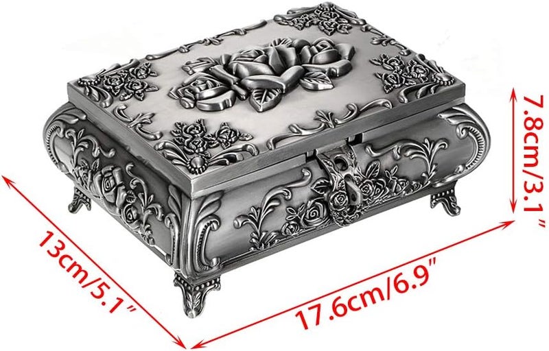 Hipiwe Vintage Metal Jewelry Box Small Trinket Jewelry Storage box For Rings Earrings Necklace Treasure Chest Organizer Antique jewelry Keepsake gift Box Case for Women (Large) - Image 4
